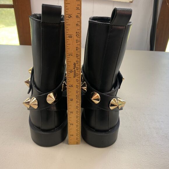 ZARA Ankle Boots Womens 36 6 Black Studded Ankle Strap Chelsea Goth Biker Vegan - Picture 6 of 11